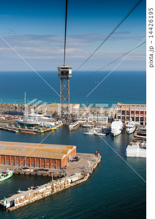 San Sebastian cable car tower of Barceloneta district, Barcelona, Catalonia, Spain San Sebastian cable car tower of Barceloneta district, Barcelona, Catalonia, Spain 14426195