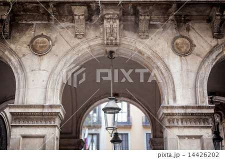 Lantern hanging at an arch of a building, Barcelona, Catalonia, Spain Lantern hanging at an arch of a building, Barcelona, Catalonia, Spain 14426202