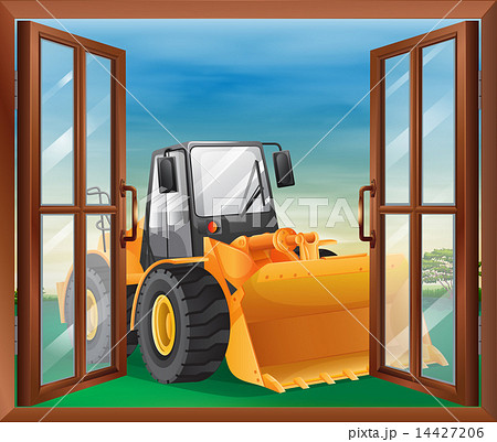 A window with a bulldozer 14427206