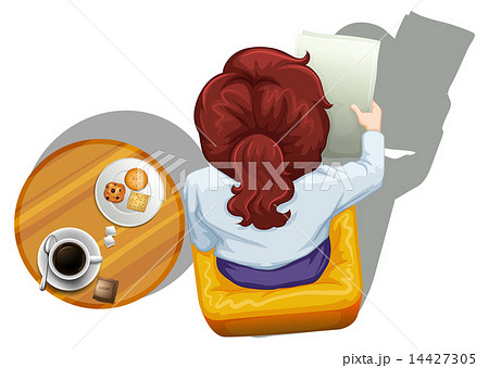 A topview of a woman reading beside the table 14427305