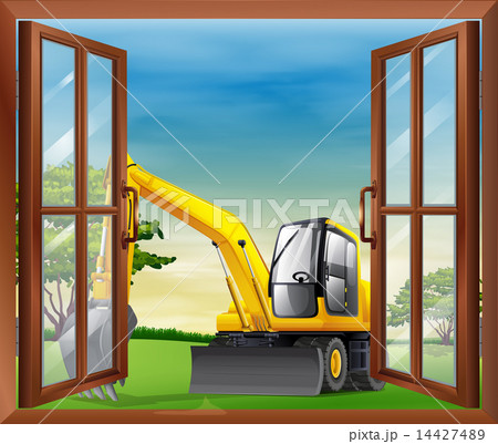 A bulldozer outside the window 14427489