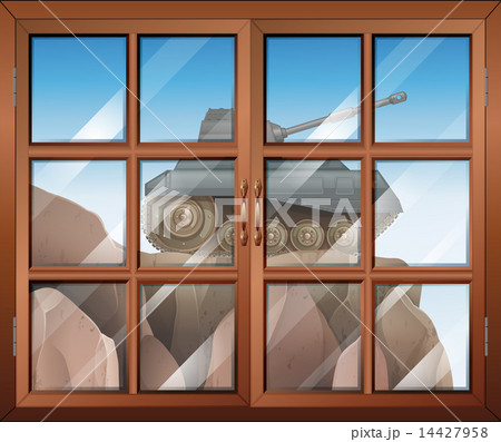 A window across the cliff with a tank A window across the cliff with a tank 14427958