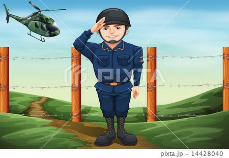 A soldier in front of the barbwire fence 14428040