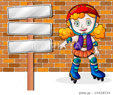 A girl rollerskating beside the empty signages 14428534
