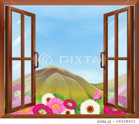 An open window with flowers outside An open window with flowers outside 14429415