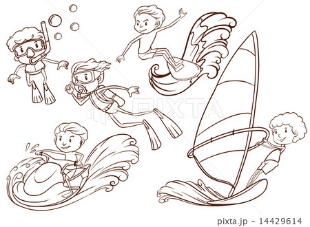 Simple sketch of people doing water sports Simple sketch of people doing water sports 14429614