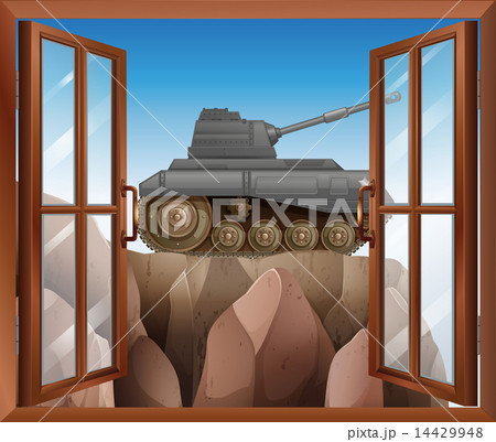 An open window with a view of the armoured tank 14429948