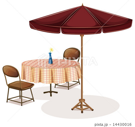 A Table With An Umbrella In A Cafeのイラスト素材