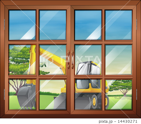 A window with a view of the bulldozer outside A window with a view of the bulldozer outside 14430271