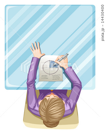 A topview of a woman writing at the table A topview of a woman writing at the table 14430400