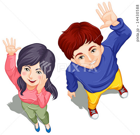 Topview of two people waving Topview of two people waving 14430588