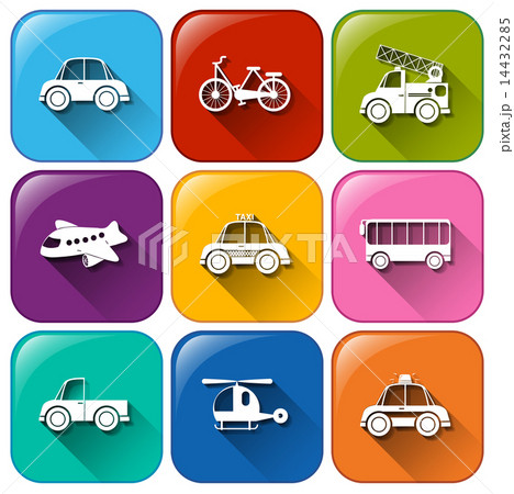 Rounded buttons with the different types of transportation 14432285