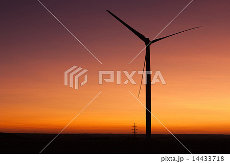 Windfarm at sunset and sky with dust from volcano 14433718