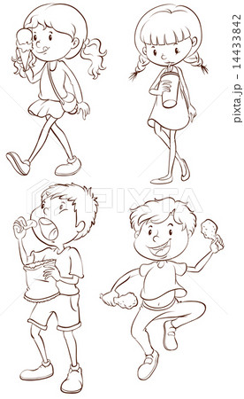 Simple sketches of kids taking their snacks 14433842
