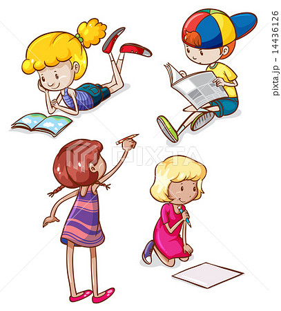 Simple sketches of kids reading and writing Simple sketches of kids reading and writing 14436126