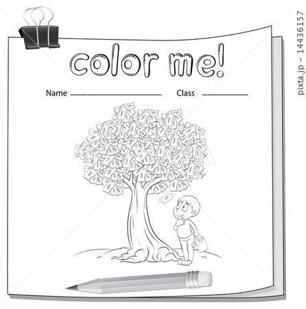 A worksheet with a money tree and a boy 14436157