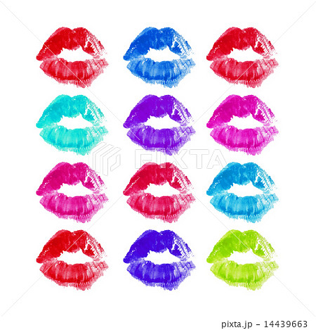 Set Of Watercolor Colorful Lipstick Imprintのイラスト素材