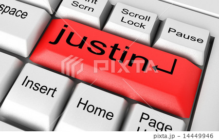 justin word on white keyboard 14449946