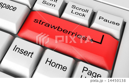 strawberries word on white keyboard 14450138