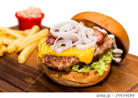 Pork burger with cheese, vegetable and served with Pork burger with cheese, vegetable and served with 14454089