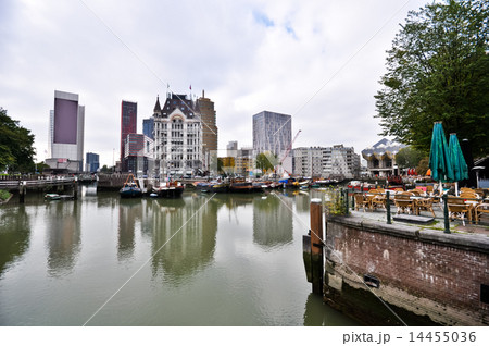 view of the canal in Rotterdam on a cloudy day view of the canal in Rotterdam on a cloudy day 14455036