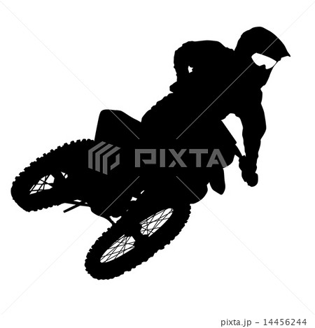 Black silhouettes Motocross rider on a motorcycle 14456244