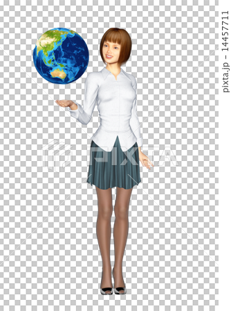 支持地球3DCG例證材料的逗人喜愛的婦女 支持地球3DCG例證材料的逗人喜愛的婦女 14457711