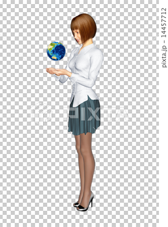 支持地球3DCG例證材料的逗人喜愛的婦女 支持地球3DCG例證材料的逗人喜愛的婦女 14457712