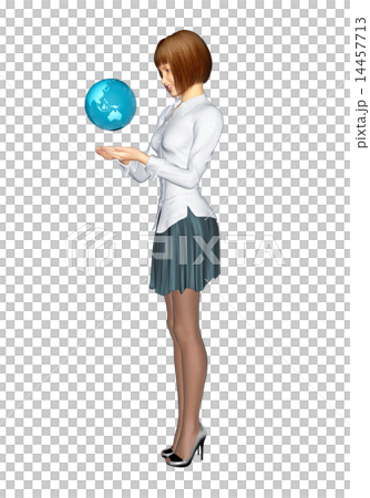支持地球3DCG例證材料的逗人喜愛的婦女 支持地球3DCG例證材料的逗人喜愛的婦女 14457713