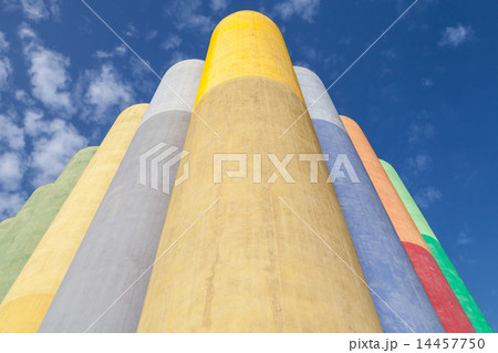 Abstract industrial architecture, colorful tanks Abstract industrial architecture, colorful tanks 14457750