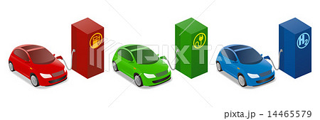 ガソリン車 電気自動車 燃料電池車 イラストのイラスト素材