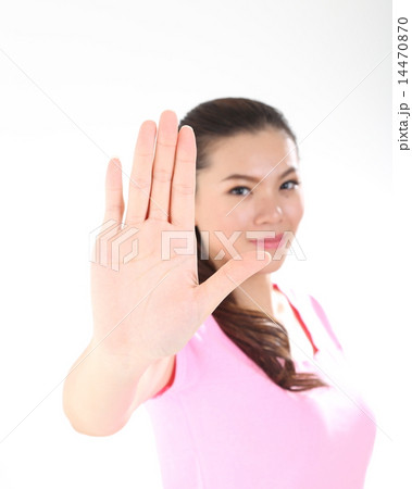 Woman hand frame face stop Hand Focus Woman hand frame face stop Hand Focus 14470870