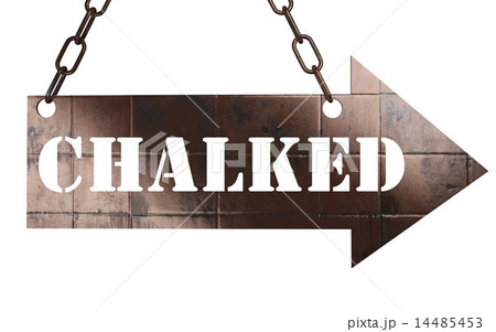 chalked word on metal pointer 14485453