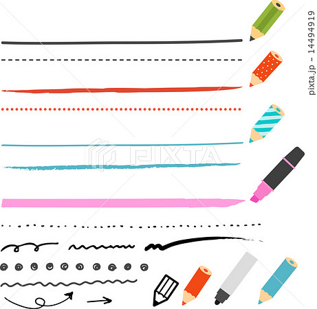 鉛筆やペンとラインのイラスト素材