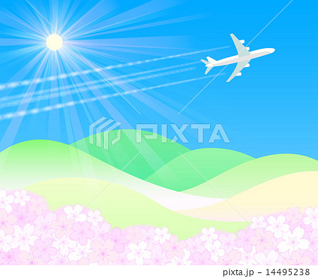 さくら背景　ヒコウキ＆太陽1 14495238