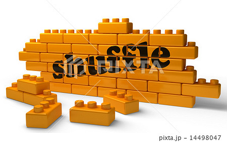 shuffle word on yellow brick wall 14498047