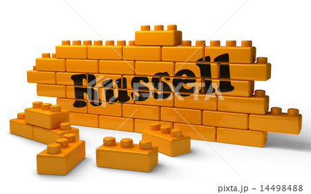 Russell word on yellow brick wall 14498488