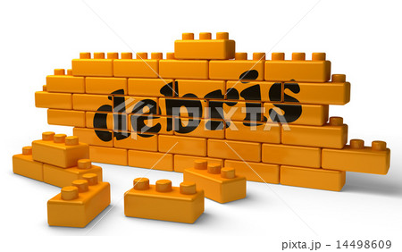 debris word on yellow brick wall 14498609