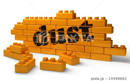 dust word on yellow brick wall 14498662