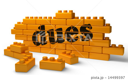 dues word on yellow brick wall 14499397