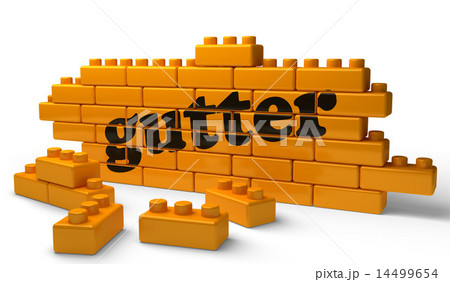 gutter word on yellow brick wall 14499654