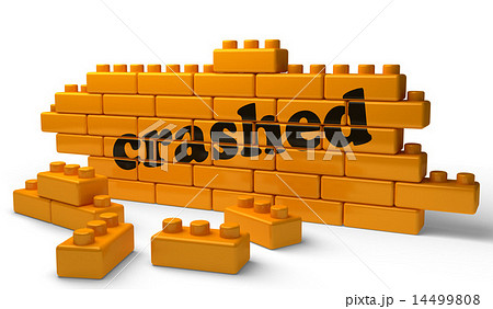 crashed word on yellow brick wall 14499808
