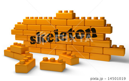 skeleton word on yellow brick wall 14501019