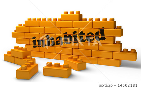 inhabited word on yellow brick wall inhabited word on yellow brick wall 14502181