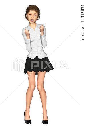 ガッツポーズする可愛い女性 ３dcgイラスト素材のイラスト素材 14513637 Pixta