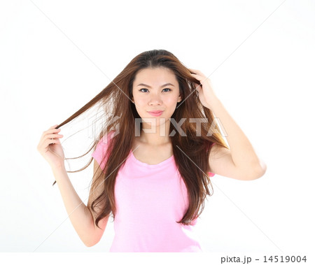 Woman messy hair angry bad hair day  14519004