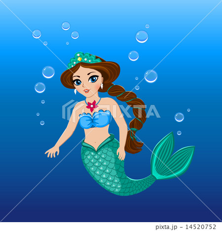 Illustration of a cute mermaid girl under the sea Illustration of a cute mermaid girl under the sea 14520752