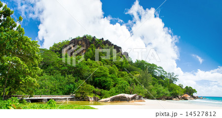 Sunny Beach. Black rock in green forest. Sunny Beach. Black rock in green forest. 14527812