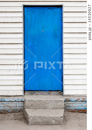 Metal Blue door on white wall Metal Blue door on white wall 14530927
