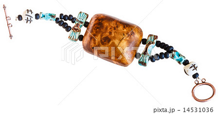 bracelet from wooden piece and stone beads 14531036